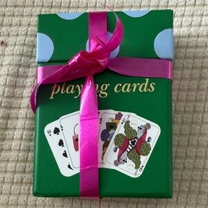 Kate Spade Green Playing Cards Set with Pink Ribbon